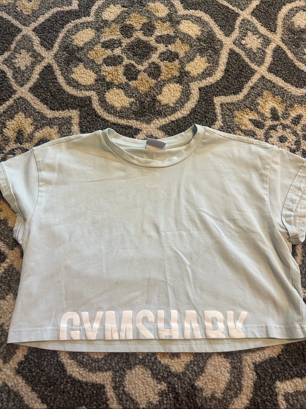 Gymshark Pale Blue Cropped Tee with White Logo